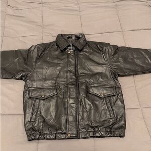 JM Collection Dark Leather Bomber Jacket